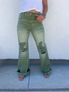 Blakeley Distressed Jeans In Olive and Camel Tall Inseam